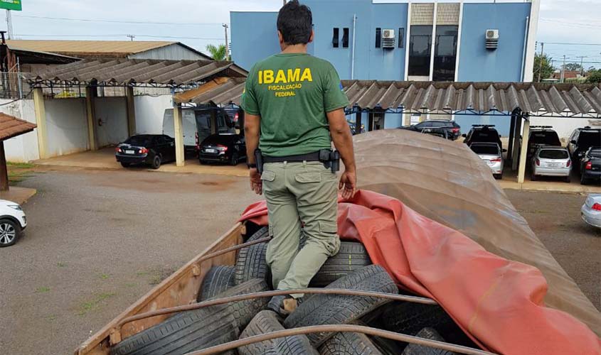  Ibama apreende 2,3 mil pneus usados importados ilegalmente do Paraguai